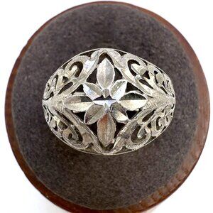 VTG Sterling Silver 925 Filigree Scroll Dome Tapered Band Ring Size 7.5